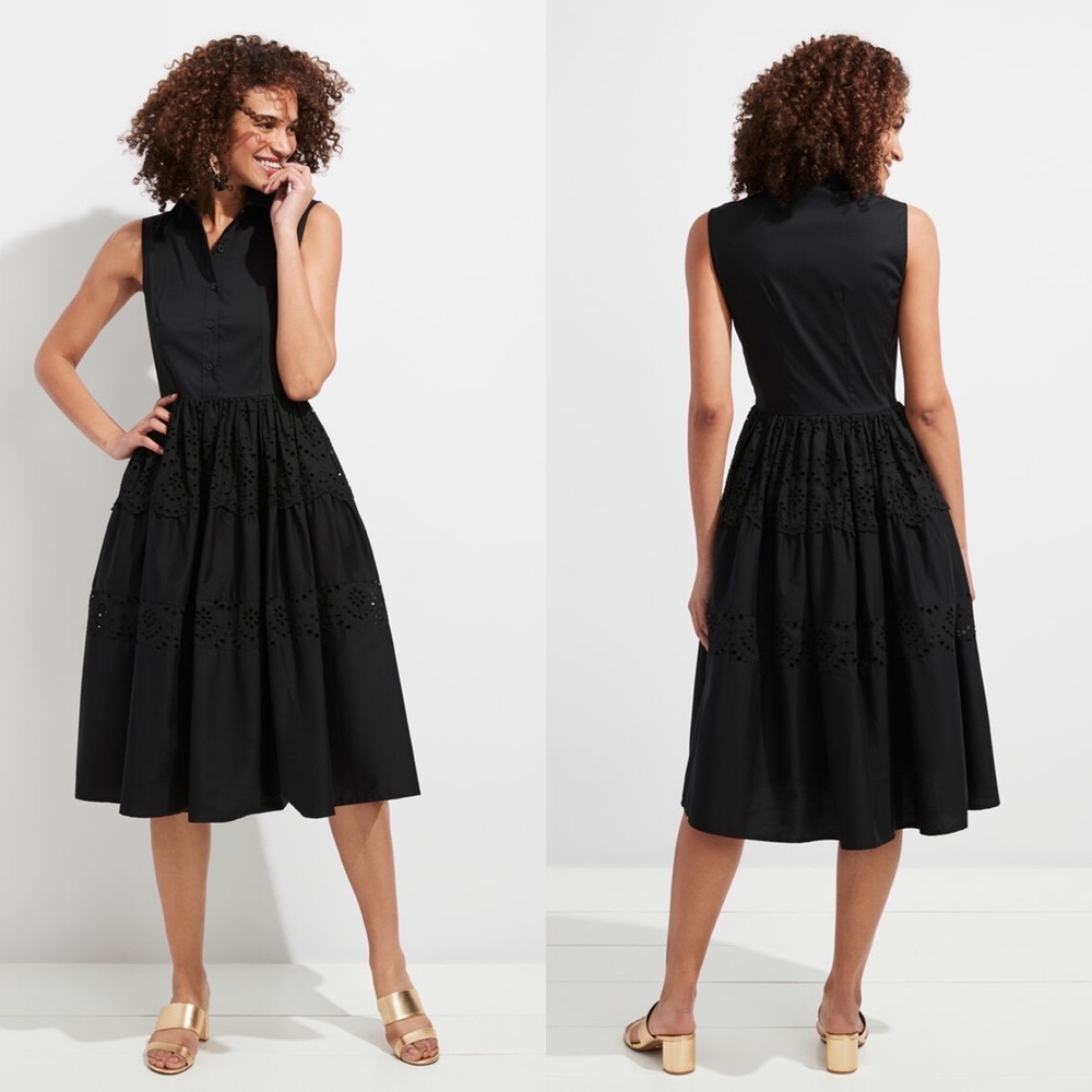 Vineyard Vines NWT Size 00 Black Tiered Eyelet Shirtdress